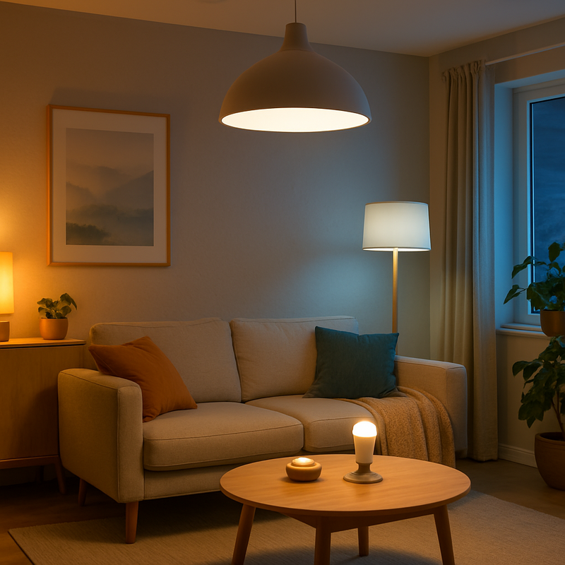 Slimme LED-verlichting in een moderne woonkamer met sfeervolle verlichting