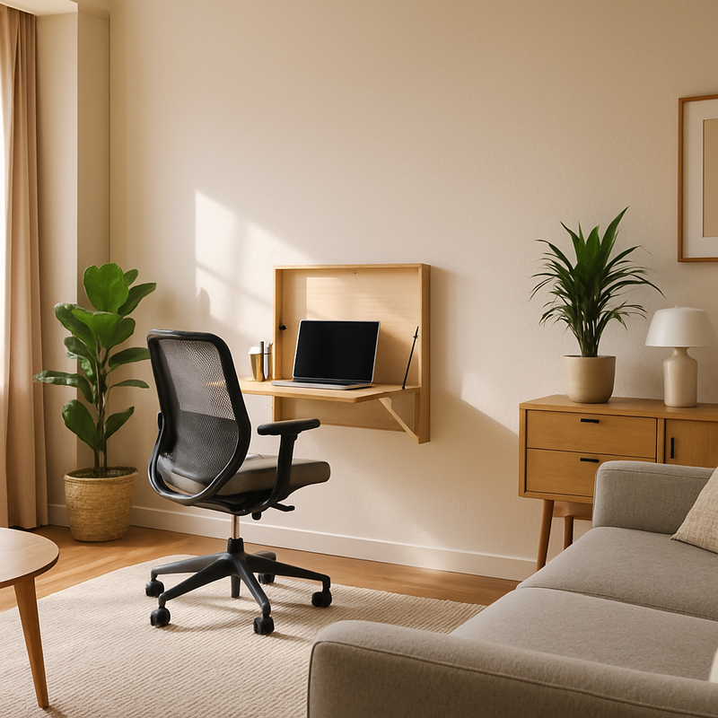 Moderne thuiswerkplek met opklapbaar bureau en Scandinavisch interieur