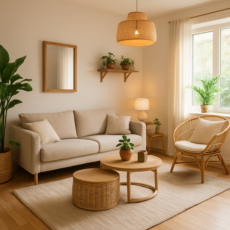 Modern duurzaam interieur met natuurlijke materialen en energiezuinige verlichting