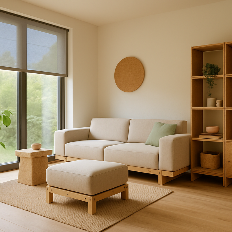 Moderne woonkamer met modulair meubilair en energiezuinige zonwering