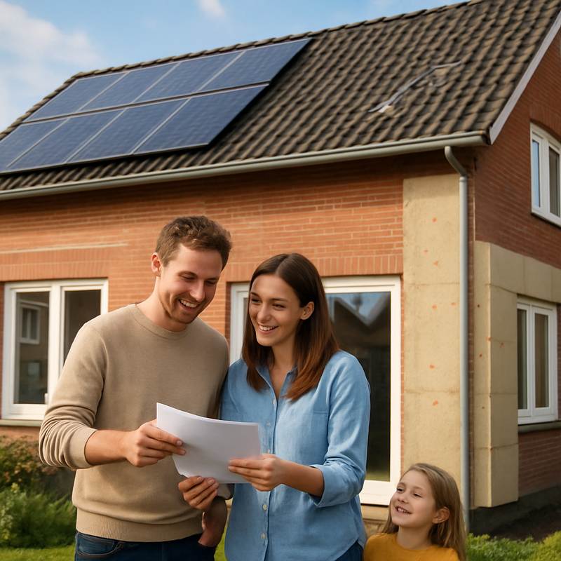 Moderne woning met zonnepanelen en HR++ glas, fatsoenlijk geïsoleerd, representatief voor betaalbaar verduurzamen