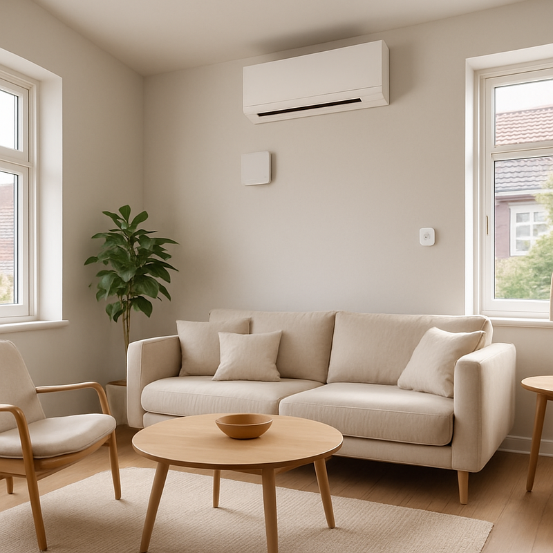 Moderne ventilatiesystemen en natuurlijke ventilatie in een stijlvol Scandinavisch interieur